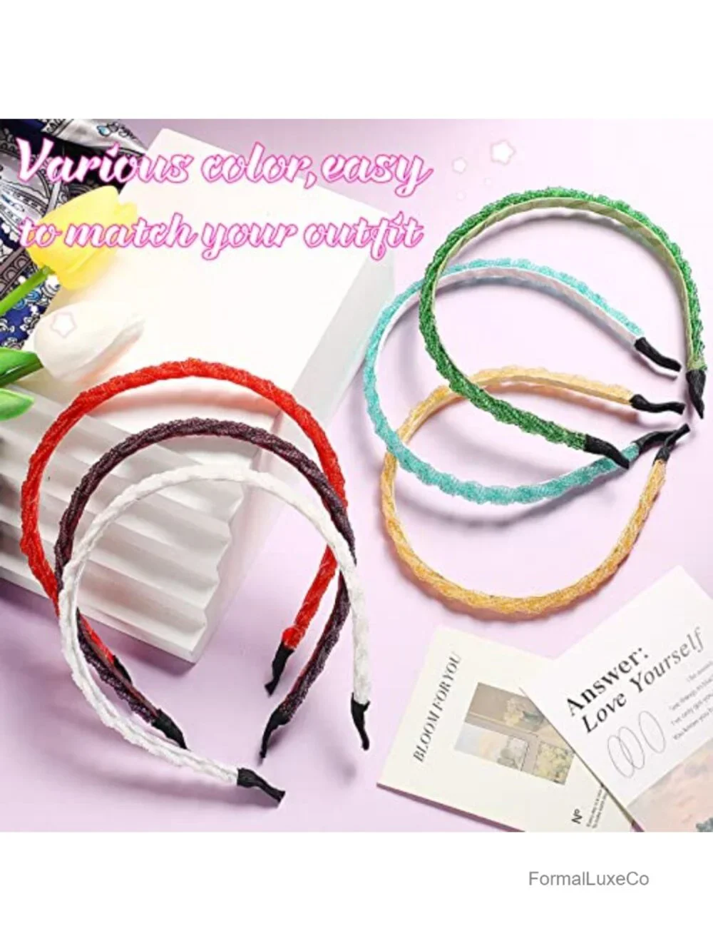 6pc Beaded Headbands Crystal Hair Hoops for Women Sparkly Hair Accessories